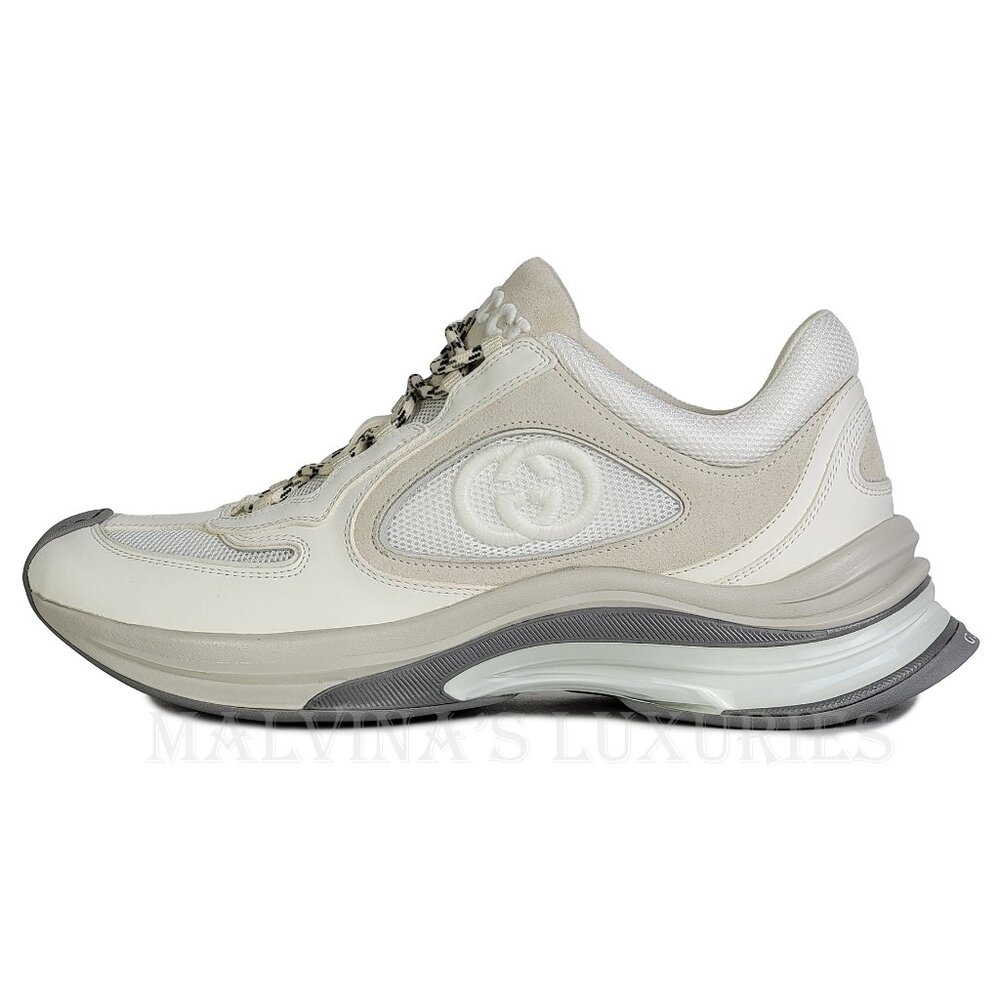 GUCCI SNEAKERS RUN WHITE SUEDE LEATHER INTERLOCKING G LOGO SHOES sz 40.5 10.5 - Picture 4 of 16